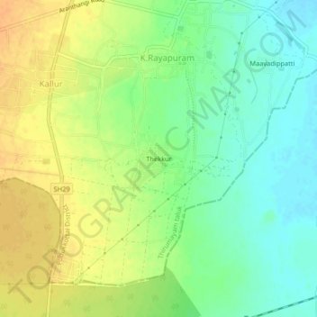 Mapa topográfico Thekkur, altitud, relieve