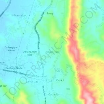 Mapa topográfico Namtutan, altitud, relieve