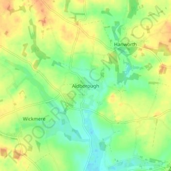 Mapa topográfico Aldborough, altitud, relieve