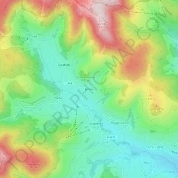 Mapa topográfico Bernau, altitud, relieve