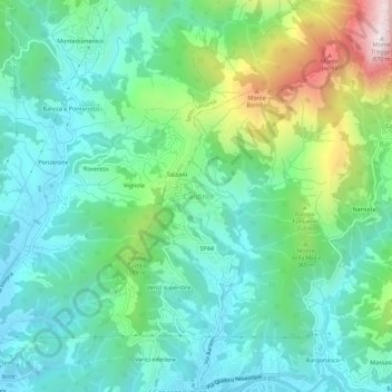 Mapa topográfico Cardini, altitud, relieve