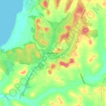 Mapa topográfico Bamaga, altitud, relieve