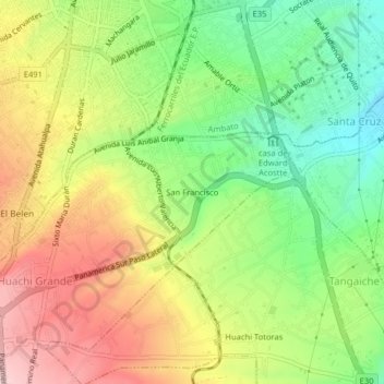 Mapa topográfico San Francisco, altitud, relieve