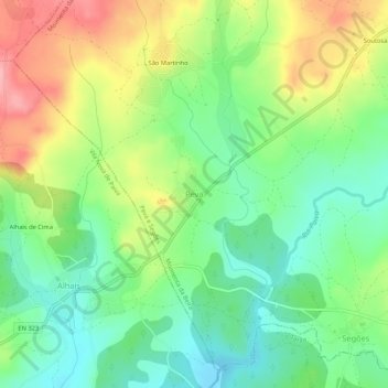 Mapa topográfico Peva, altitud, relieve