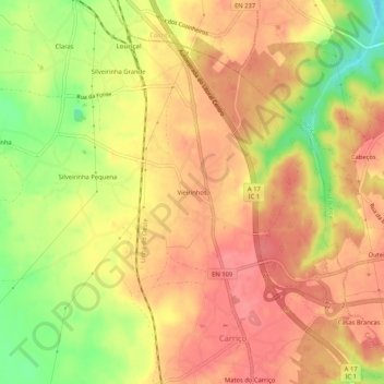 Mapa topográfico Vieirinhos, altitud, relieve