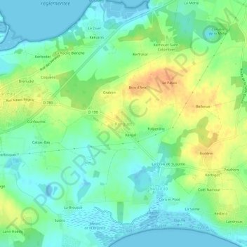 Mapa topográfico Kerguet, altitud, relieve