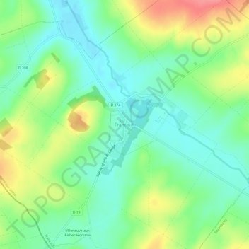 Mapa topográfico Trancault, altitud, relieve