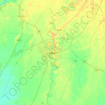 Mapa topográfico Baqubah, altitud, relieve