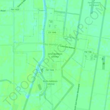 Mapa topográfico Jones Addition Colonia, altitud, relieve