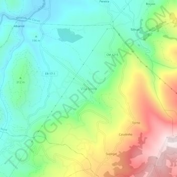 Mapa topográfico Vila Nova, altitud, relieve