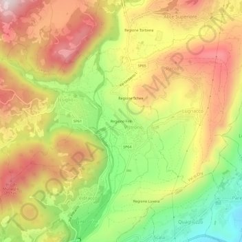 Mapa topográfico Regione Firè, altitud, relieve