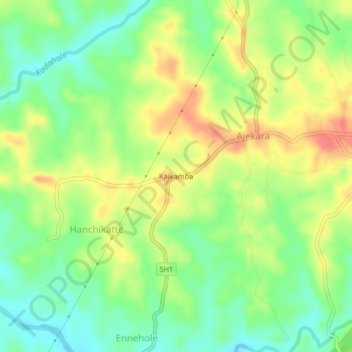Mapa topográfico Kaikamba, altitud, relieve