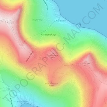 Mapa topográfico Toftaknúkur, altitud, relieve