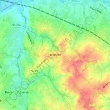 Mapa topográfico Herhout, altitud, relieve