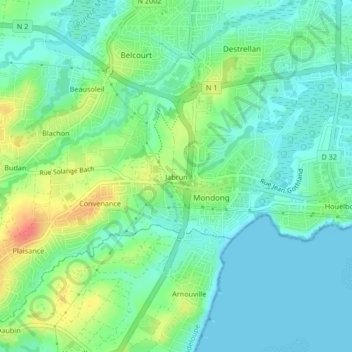 Mapa topográfico Jabrun, altitud, relieve
