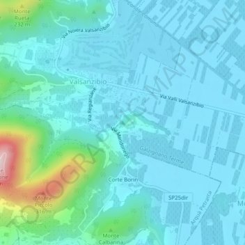 Mapa topográfico Monte Ragno, altitud, relieve