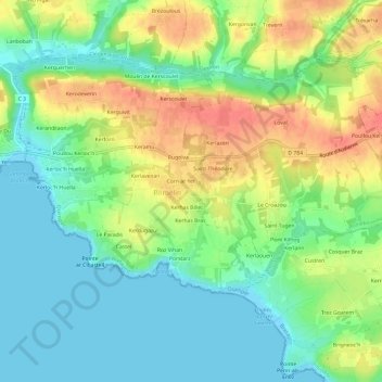 Mapa topográfico Kerhas a Bis, altitud, relieve