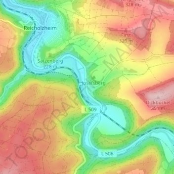 Mapa topográfico Bronnbach, altitud, relieve