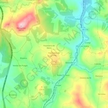 Mapa topográfico Patameira de Cima, altitud, relieve