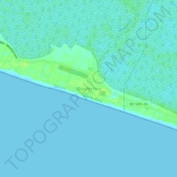 Mapa topográfico Monterrico, altitud, relieve