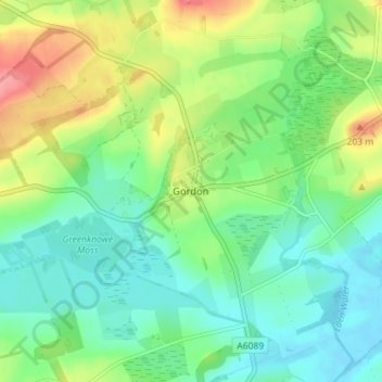 Mapa topográfico Gordon, altitud, relieve