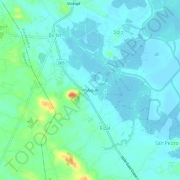 Mapa topográfico Malaguit, altitud, relieve