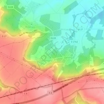 Mapa topográfico Bruit, altitud, relieve
