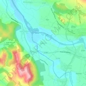 Mapa topográfico Bideren, altitud, relieve