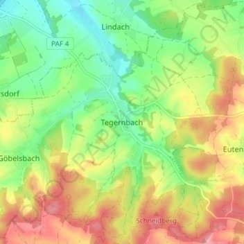 Mapa topográfico Tegernbach, altitud, relieve