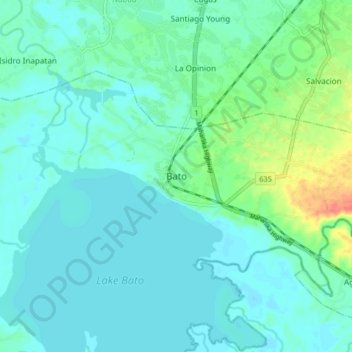Mapa topográfico Bato, altitud, relieve