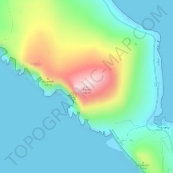 Mapa topográfico Rávan, altitud, relieve