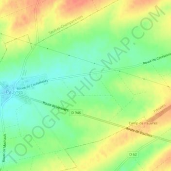 Mapa topográfico Routy, altitud, relieve