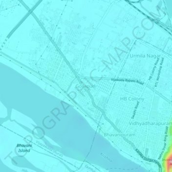 Mapa topográfico Gollapudi, altitud, relieve