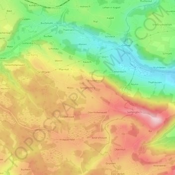 Mapa topográfico Spiegelsberg, altitud, relieve