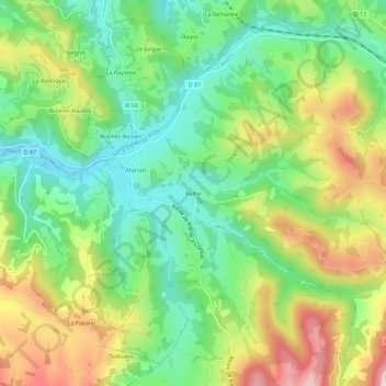 Mapa topográfico Rulhe, altitud, relieve