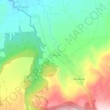 Mapa topográfico Minoyan, altitud, relieve