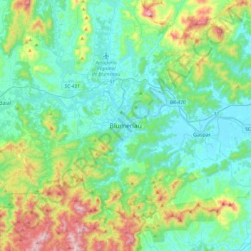 Mapa topográfico Blumenau, altitud, relieve
