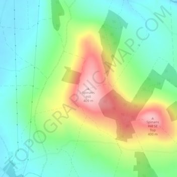 Mapa topográfico Spinans Hill, altitud, relieve