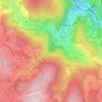Mapa topográfico Triberger Wasserfälle, altitud, relieve