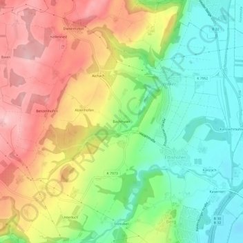 Mapa topográfico Bachmaier, altitud, relieve