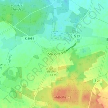 Mapa topográfico Staupitz, altitud, relieve