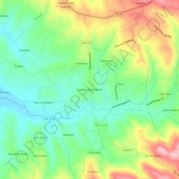 Mapa topográfico Outeiro do Moinho, altitud, relieve