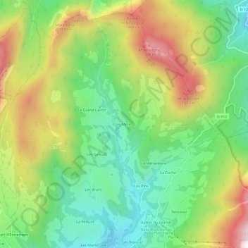 Mapa topográfico Les Minets, altitud, relieve