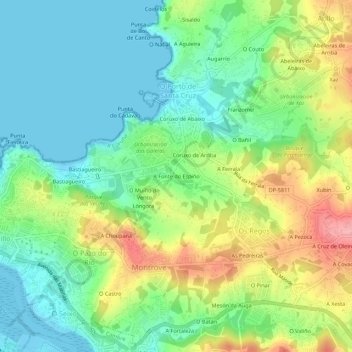Mapa topográfico A Fonte do Espiño, altitud, relieve