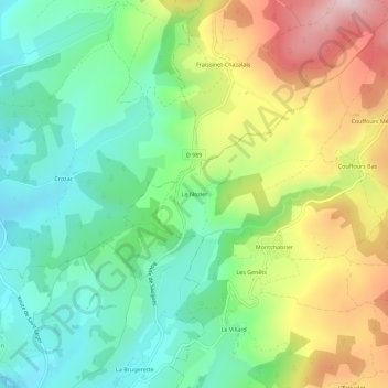 Mapa topográfico Le Nozier, altitud, relieve