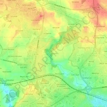 Mapa topográfico Bernard, altitud, relieve