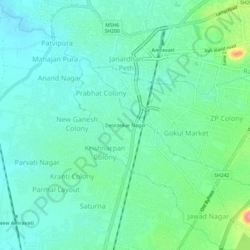 Mapa topográfico Deorankar Nagar, altitud, relieve