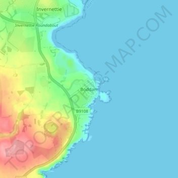 Mapa topográfico Boddam, altitud, relieve
