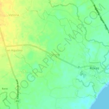 Mapa topográfico Odiong, altitud, relieve