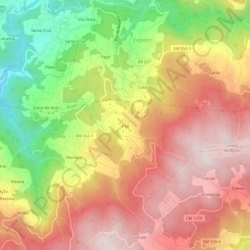 Mapa topográfico Irijó, altitud, relieve